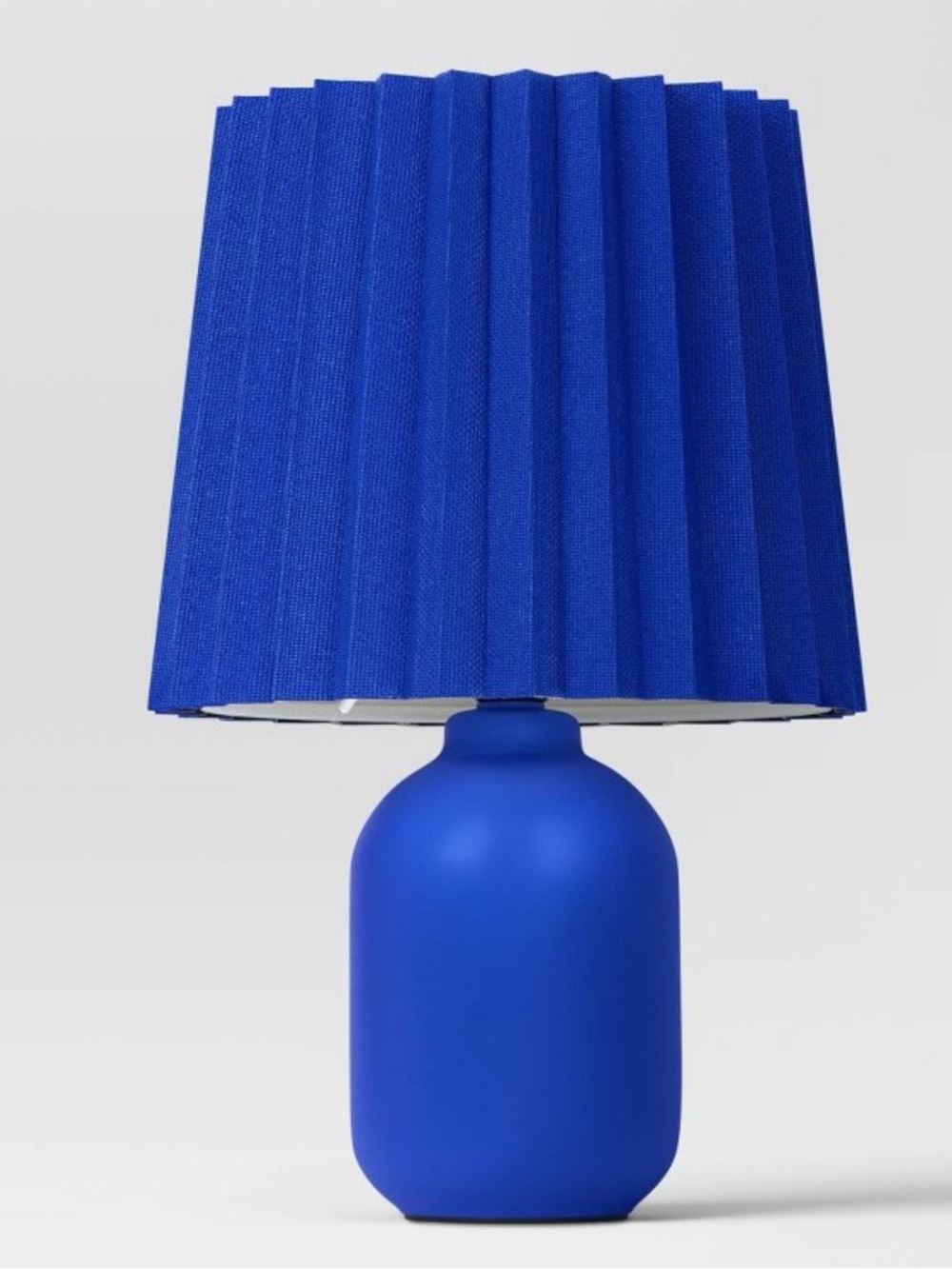 Bold Blue Table Lamp with Pleated Shade